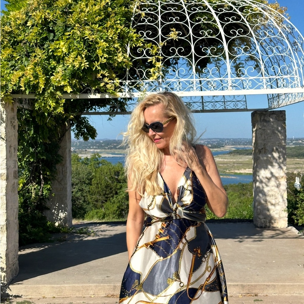 Satin Blue and White Women's summer Dress